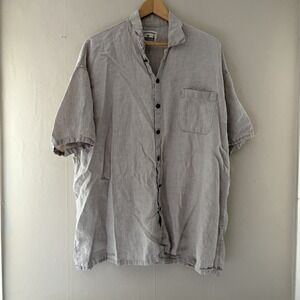 Haymaker Mens Linen Button Down Shirt Size L Brown Oversized Resort Casual Flax